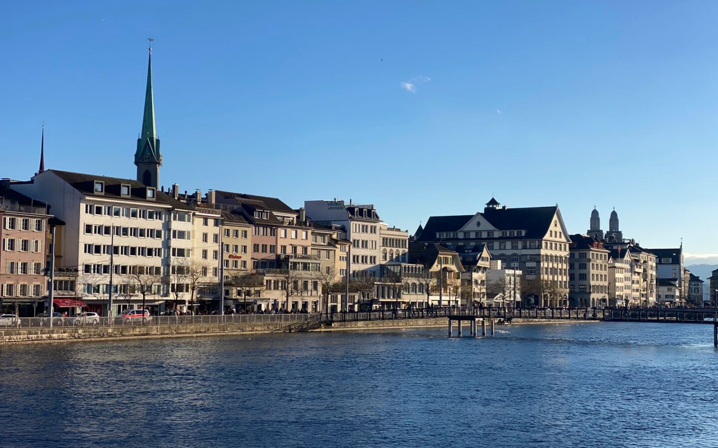 Zurich old town and church towers along the Limmat river