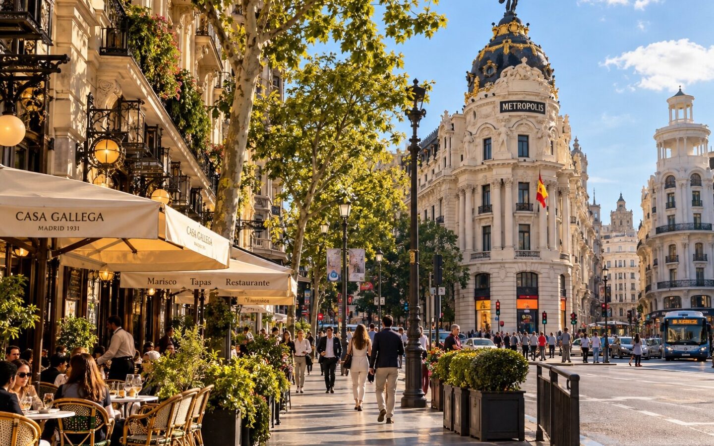 Gran Vía in Madrid near the Metrópolis Building